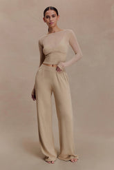 Frannie Gathered Silk Blend Knit Pants - Sand
