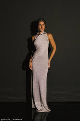 Elma Lurex Knit Halter Maxi Dress - Silver