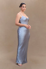 Lilly Sweetheart Satin Maxi Dress - Frosted Blue
