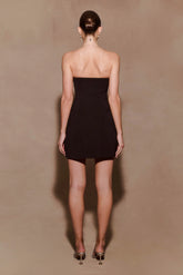 Liva Strapless Diamante Floral Trim Mini Dress - Black