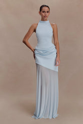 Portia Scuba And Mesh Maxi Skirt - Pale Blue