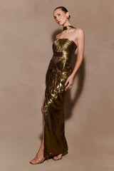Clemence Plisse Maxi Dress - Gold