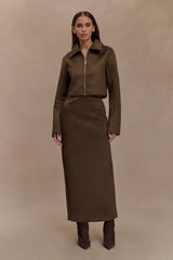 Hayes Faux Suede Midi Skirt - Chocolate