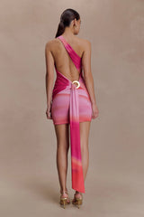 Claudette Slinky Mini Dress With Hardware - Pink Sunset Print