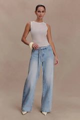 Perrie Mid Rise Straight Leg Tie Jeans - Washed Light Blue