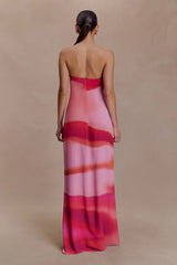 Amaya Strapless Chiffon Maxi Dress - Pink Sunset Print