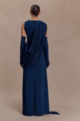 Rhea Detachable Cape Jersey Maxi Dress - Navy
