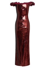 Carrie Sequin Rose Maxi Dress - Mahogany