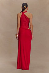 Edwina Knotted Mesh Maxi Dress - Red