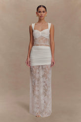 Guinevere Lace And Mesh Maxi Skirt - Ivory