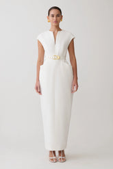 Livia V Neck Linen Maxi Dress - White