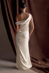 Dalia Off Shoulder Satin Maxi Dress - Blush Gold