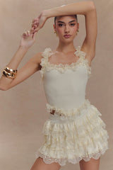 Shay Lace Ruffle Knit Top - Cream