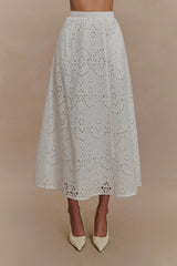 Arla Broderie Midi Skirt - White