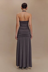 Bentley Peached Jersey Halter Maxi Dress - Charcoal