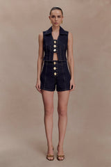 Demi High Waisted Denim Shorts - Washed Indigo Blue