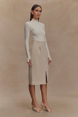 Vera Suiting Split Front Midi Skirt - Ivory Stone