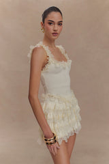 Shay Lace Ruffle Knit Top - Cream