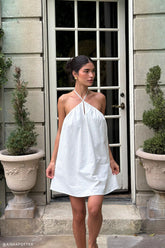 Sonja Keyhole Halter Cotton Mini Dress - White