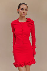 Gianna Knit Cardigan With Flowers - Red