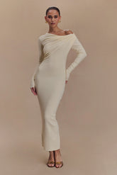 Culver Draped Twist Knit Midi Dress - Cream