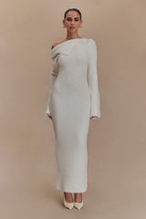 Magenta One Shoulder Fluffy Knit Midi Dress - Ivory