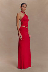 Bruna Slinky Fishtail Maxi Skirt - Red