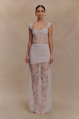 Guinevere Lace And Mesh Maxi Skirt - Lilac