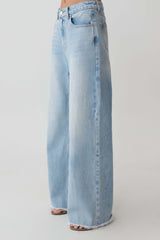 Sebastian Straight Leg Denim Jeans With Fray Hem - Washed Light Blue