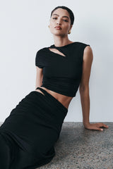 Haven Slinky Twist Midi Skirt - Black