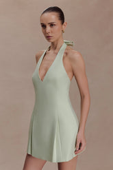 Nelly Halter Neck Cotton Mini Dress - Sage