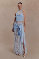 Lucy Lace And Knit Skirt - Cornflower Blue