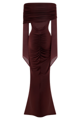 Kaitlin One Shoulder Slinky And Mesh Maxi Dress - Burgundy