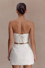 Camille Beaded Satin And Lace Corset Top - Ivory