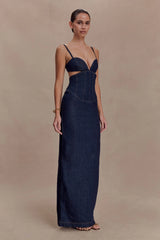 Amila Denim Cupped Maxi Dress - Indigo Blue