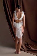 Sybil Plunge One Piece With Bow - Ivory