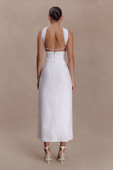 Talia Draped Linen Midi Skirt - White