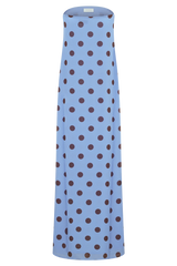 Amaya Strapless Chiffon Maxi Dress - Blue Polka Dot