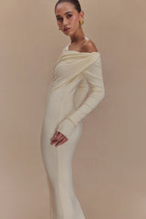 Culver Draped Twist Knit Midi Dress - Cream