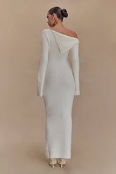 Magenta One Shoulder Fluffy Knit Midi Dress - Ivory