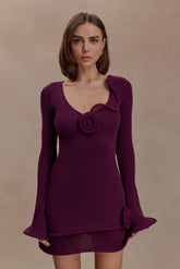 Samira Knit Long Sleeve Mini Dress - Plum