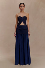Tully Strapless Topstitch Denim Top - Indigo Blue
