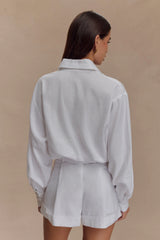 Adia Linen Belted Playsuit - White