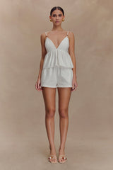 Janayia Cotton Beaded Top - White