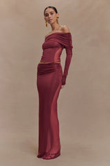 Judy Slinky And Mesh Off Shoulder Top - Wine