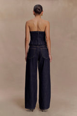 Monte Strapless Denim Corset - Washed Indigo Blue