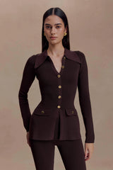 Suzie Ribbed Long Sleeve Longline Top - Chocolate