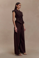 Charley Structured Tie Denim Top - Chocolate