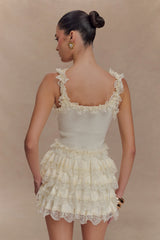 Shay Lace Ruffle Knit Top - Cream