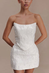 Camille Beaded Satin And Lace Corset Top - Ivory